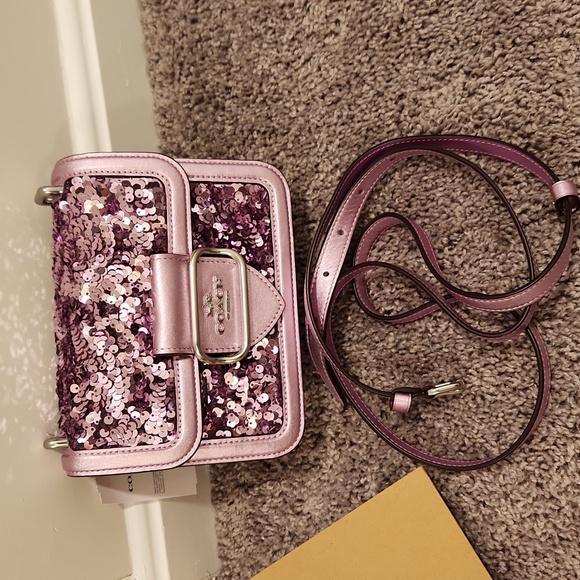 SOLD OUT NWT Coach Lilac Sequin Morgan Square Crossbody bag - Picture 5 of 16